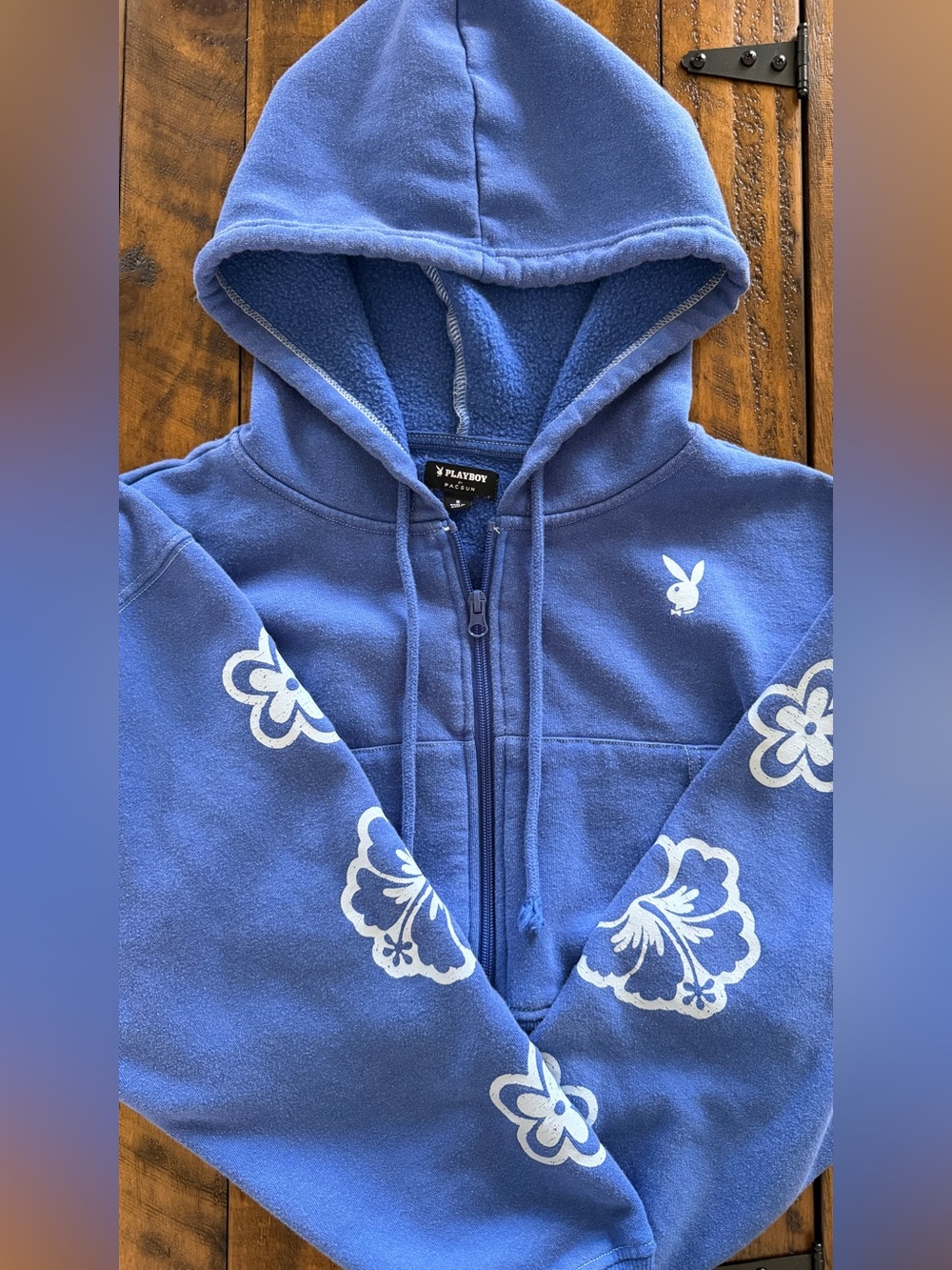 PLAYBOY Blue Crop Zip-up Hoodie